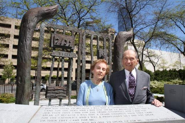 Eugene and Emily Grant visit the Gates of Remembrance in White Plains. The gates are part of a Garden of Remembrance that the Grant family and several other benefactors established. / Matthew Brown / The Journal News